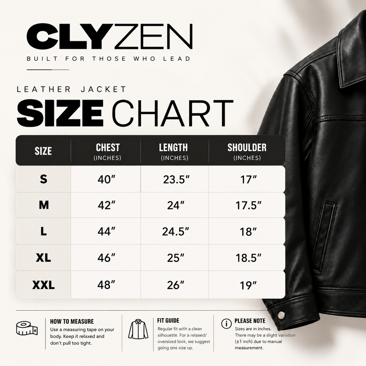LEATHER JACKET 001 size chart